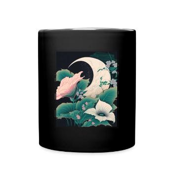 Mondblume Moonflower Mond Japanisch Vaporwave - Tasse einfarbig - Schwarz - Vorne