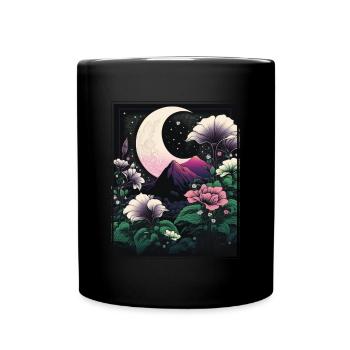 Mondblume Moonflower Mond Japanisch Vaporwave - Tasse einfarbig - Schwarz - Vorne