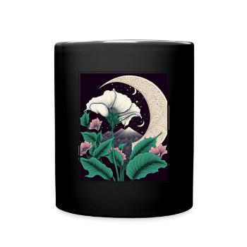 Mondblume Moonflower Mond Japanisch Vaporwave - Tasse einfarbig - Schwarz - Vorne