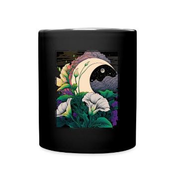 Mondblume Moonflower Mond Japanisch Vaporwave - Tasse einfarbig - Schwarz - Vorne
