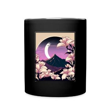 Mondblume Moonflower Mond Japanisch Vaporwave - Tasse einfarbig - Schwarz - Vorne