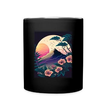 Mondblume Moonflower Mond Japanisch Vaporwave - Tasse einfarbig - Schwarz - Vorne