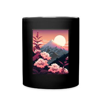 Mondblume Moonflower Mond Japanisch Vaporwave - Tasse einfarbig - Schwarz - Vorne