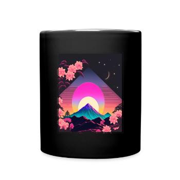 Mondblume Moonflower Mond Japanisch Vaporwave - Tasse einfarbig - Schwarz - Vorne