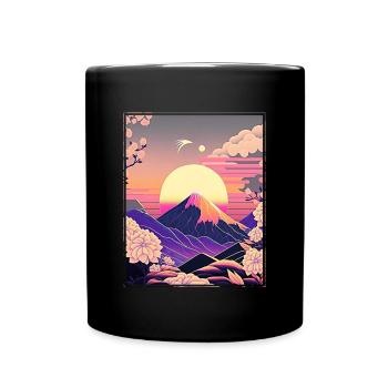 Mondblume Moonflower Mond Japanisch Vaporwave - Tasse einfarbig - Schwarz - Vorne