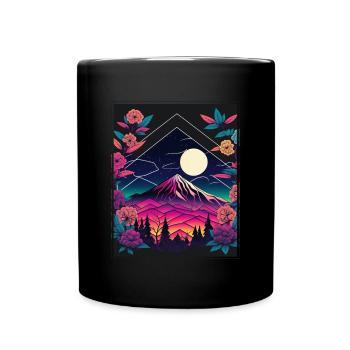 Mondblume Moonflower Mond Japanisch Vaporwave - Tasse einfarbig - Schwarz - Vorne