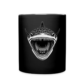 Großer Hai mit offenem Maul - Tasse einfarbig - Schwarz - Vorne