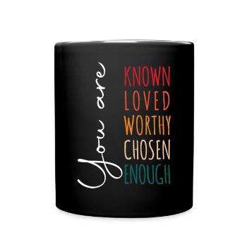 Chrétien positif disant que vous êtes aimé pour Christ - Mug uni - noir - Devant