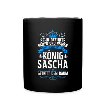 Sascha Namensshirt mit lustigem König Spruch - Tasse einfarbig - Schwarz - Vorne