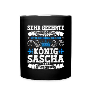 Sascha Namensshirt mit lustigem König Spruch - Tasse einfarbig - Schwarz - Vorne