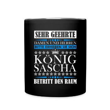 Sascha Namensshirt mit lustigem König Spruch - Tasse einfarbig - Schwarz - Vorne