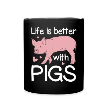Life is better with pigs piglet pink - Full Colour Mug - black - Front