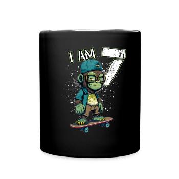 Anniversaire des enfants 7 ans - singe patineur - Mug uni - noir - Devant