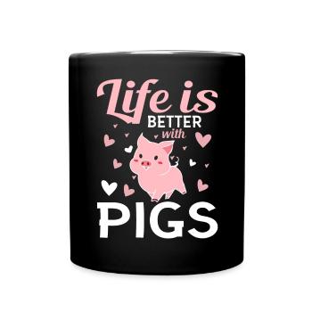Life is better with pigs piglet pink - Full Colour Mug - black - Front
