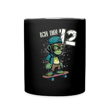 Kinder Geburtstag 12 Jahre - Skater Affe - Tasse einfarbig - Schwarz - Vorne