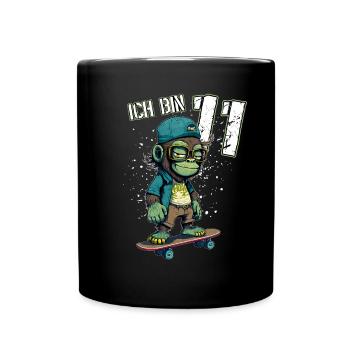 Kinder Geburtstag 11 Jahre - Skater Affe - Tasse einfarbig - Schwarz - Vorne