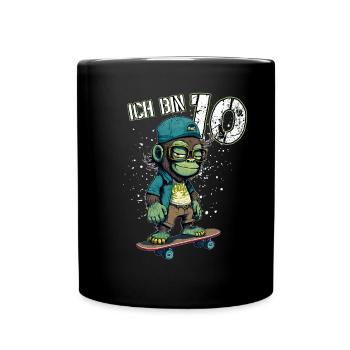 Kinder Geburtstag 10 Jahre - Skater Affe - Tasse einfarbig - Schwarz - Vorne