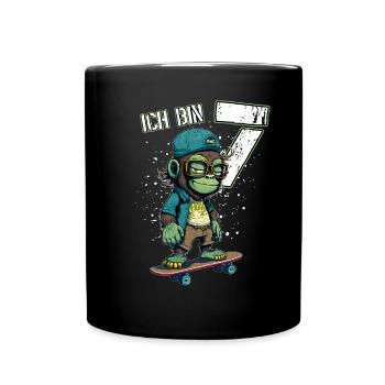 Kinder Geburtstag 7 Jahre - Skater Affe - Tasse einfarbig - Schwarz - Vorne