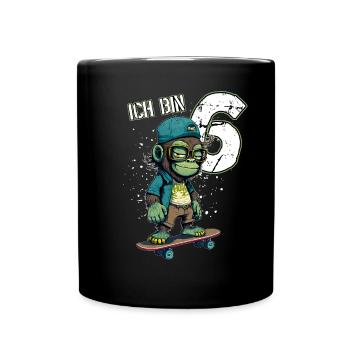 Kinder Geburtstag 6 Jahre - Skater Affe - Tasse einfarbig - Schwarz - Vorne