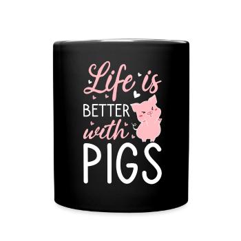Life is better with pigs piglet pink - Full Colour Mug - black - Front