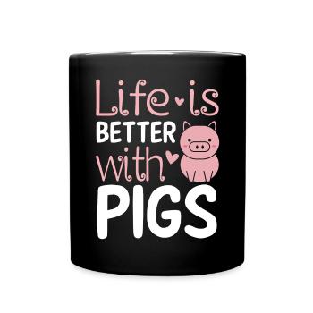 Life is better with pigs piglet pink - Full Colour Mug - black - Front