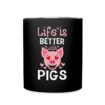 Life is better with pigs piglet pink - Full Colour Mug - black - Front