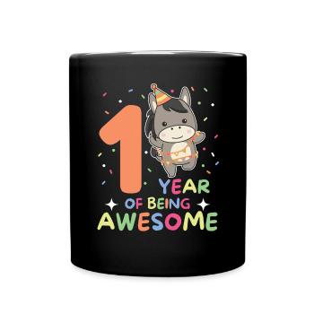 Donkey for 1st birthday for children one year old - Full Colour Mug - black - Front