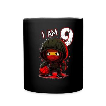 Children birthday 9 years - basketball and ninjas - Tasse einfarbig - Schwarz - Vorne