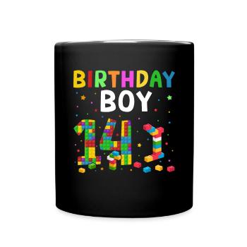 Birthday child building blocks 14 years old - Full Colour Mug - black - Front