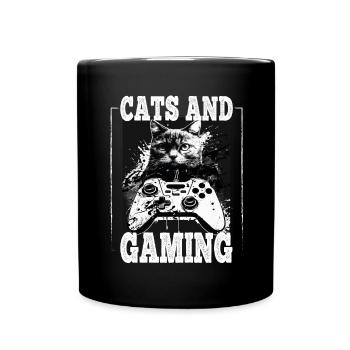 Cats and Gaming Cat Kitten Controller Gaming - Full Colour Mug - black - Front