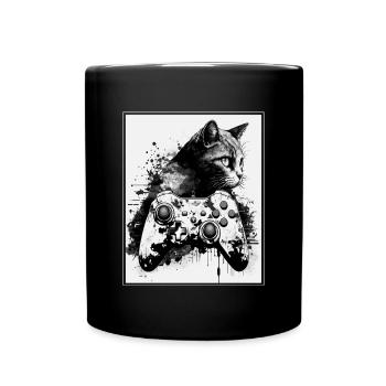 Cats and Gaming Cat Kitten Controller Gaming - Full Colour Mug - black - Front