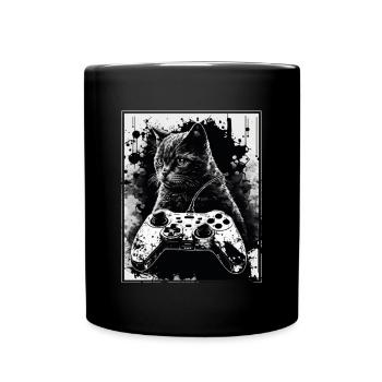 Cats and Gaming Cat Kitten Controller Gaming - Full Colour Mug - black - Front