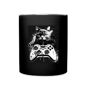Cats and Gaming Cat Kitten Controller Gaming - Full Colour Mug - black - Front