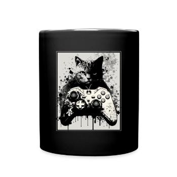 Cats and Gaming Cat Kitten Controller Gaming - Full Colour Mug - black - Front