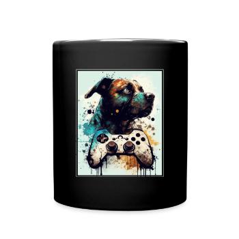 Dogs and Gaming Hunde Gamer Controller Zocken - Tasse einfarbig - Schwarz - Vorne