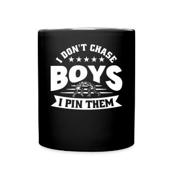 Je ne chasse pas les garçons. Je les épingle. Lutteur - Mug uni - noir - Devant