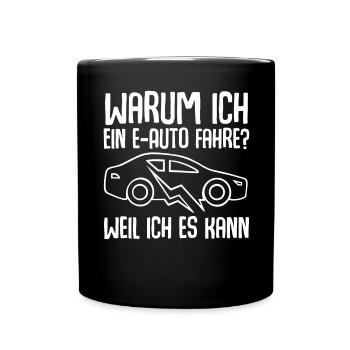 E-Auto Elektroauto - Tasse einfarbig - Schwarz - Vorne
