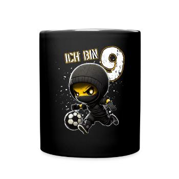 Kinder Geburtstag 9 Jahre - Fussball und Ninjas - Tasse einfarbig - Schwarz - Vorne