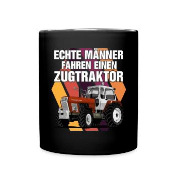 Echte Männer fahren einen Zugtraktor - Tasse einfarbig - Schwarz - Vorne