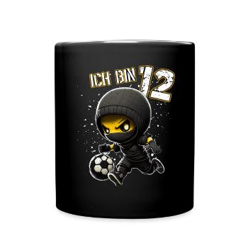 Kinder Geburtstag 12 Jahre - Fussball und Ninjas - Tasse einfarbig - Schwarz - Vorne