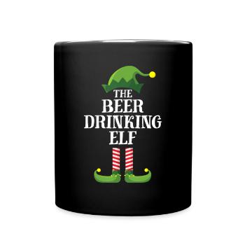 Bier trinkende Elfe passende Familiengruppe Weihnachten - Tasse einfarbig - Schwarz - Vorne