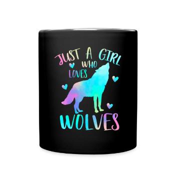 Nur ein Mädchen, das Wölfe liebt Aquarell Süßer Wolfj - Tasse einfarbig - Schwarz - Vorne