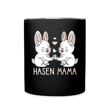 Hasen Mama Motiv Niedliches Häschen Motiv Für - Tasse einfarbig - Schwarz - Vorne