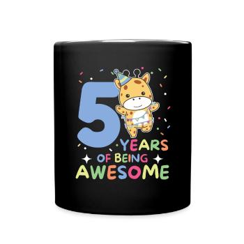 Giraffe for 5th birthday children five years old - Full Colour Mug - black - Front
