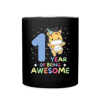 Giraffe for 1st birthday for children one year old - Full Colour Mug - black - Front
