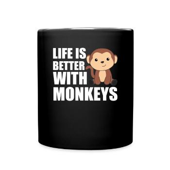 Life is better with monkeys - cute monkey - Full Colour Mug - black - Front