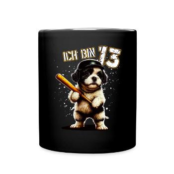 Kinder Geburtstag 13 Jahre - Baseball und Hunde - Tasse einfarbig - Schwarz - Vorne