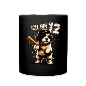 Kinder Geburtstag 12 Jahre - Baseball und Hunde - Tasse einfarbig - Schwarz - Vorne