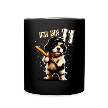 Kinder Geburtstag 11 Jahre - Baseball und Hunde - Tasse einfarbig - Schwarz - Vorne