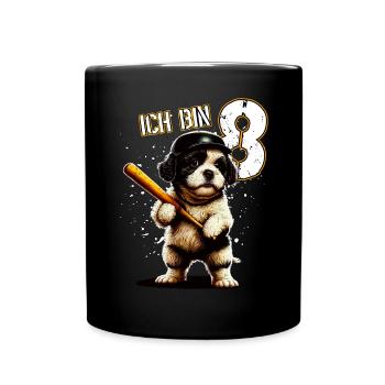 Kinder Geburtstag 8 Jahre - Baseball und Hunde - Tasse einfarbig - Schwarz - Vorne